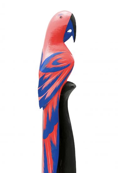 DanDiBo Deko Figur Papagei Nr.37 Vogel aus Holz Skulptur Rosa Blau 103 cm Holzvogel Handgeschnitzt Stehend Tierfigur Schnitzskulptur