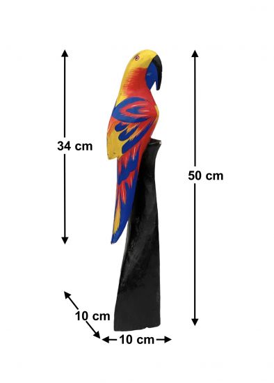 DanDiBo Deko Figur Papagei Nr.54 Vogel aus Holz Skulptur Gelb Rot 50 cm Holzvogel Handgeschnitzt Stehend Tierfigur Schnitzskulptur