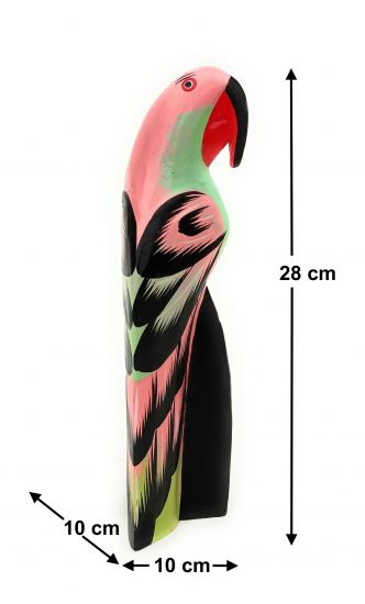 DanDiBo Deko Figur Papagei Nr.56 Vogel aus Holz Skulptur Rosa 28 cm Holzvogel Handgeschnitzt Stehend Tierfigur Schnitzskulptur
