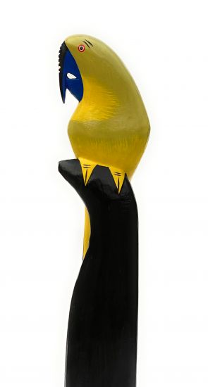 DanDiBo Deko Figur Papagei Nr.8 Vogel aus Holz Skulptur Gelb Schwarz 80 cm Holzvogel Handgeschnitzt Stehend Tierfigur Schnitzskulptur