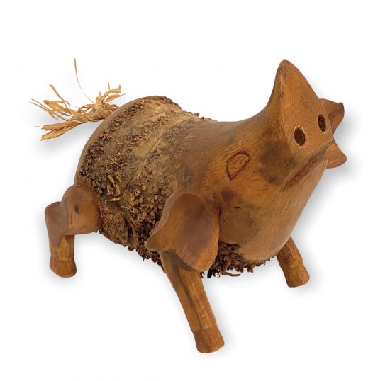 DanDiBo Deko Figur Schwein Nr.60 Schweinchen aus Holz Skulptur Braun 20 cm Holzdekoration Handgeschnitzt Stehend Tierfigur Schnitzskulptur