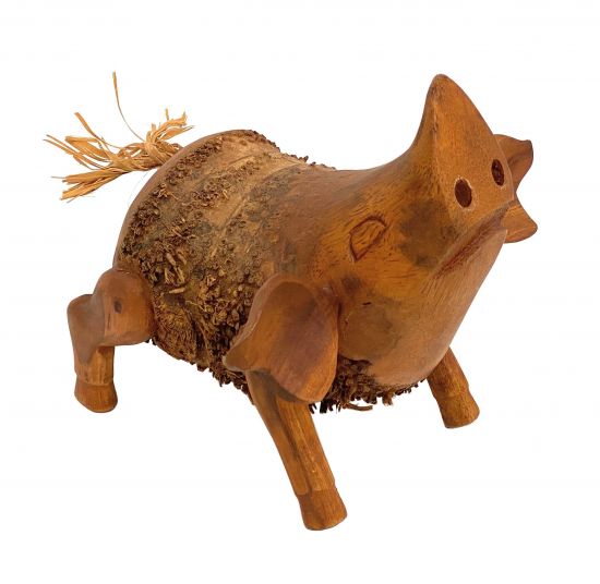 DanDiBo Deko Figur Schwein Nr.60 Schweinchen aus Holz Skulptur Braun 20 cm Holzdekoration Handgeschnitzt Stehend Tierfigur Schnitzskulptur