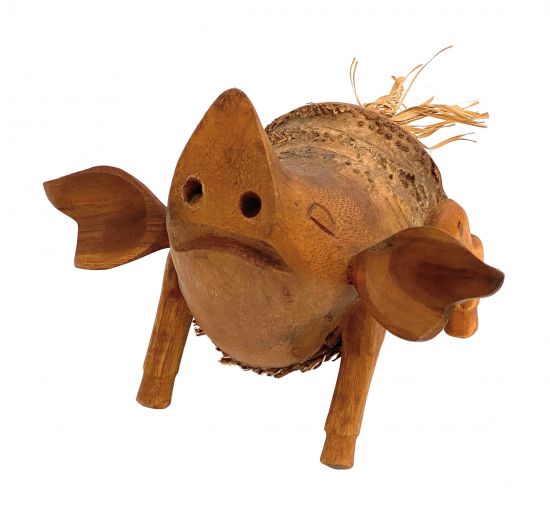 DanDiBo Deko Figur Schwein Nr.60 Schweinchen aus Holz Skulptur Braun 20 cm Holzdekoration Handgeschnitzt Stehend Tierfigur Schnitzskulptur