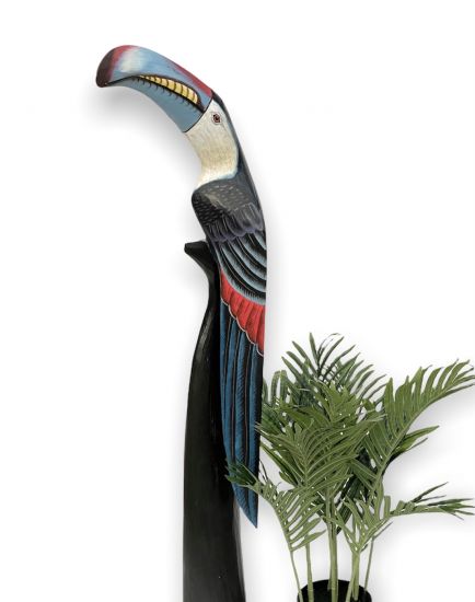 DanDiBo Deko Figur Tukan Nr.23 Vogel aus Holz Skulptur Türkis Schwarz 108 cm Holzvogel Handgeschnitzt Stehend Tierfigur Schnitzskulptur