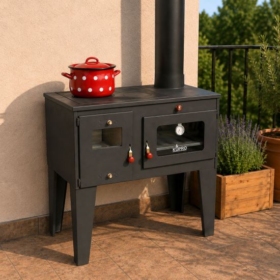 Preview: Kaminofen mit Backfach und Herdplatte Alegra 93894 6 kW Kamin Mehrfachbelegung Holzofen Ofen Holz Holzherd Küchenhexe Kochplatte Küchenofen