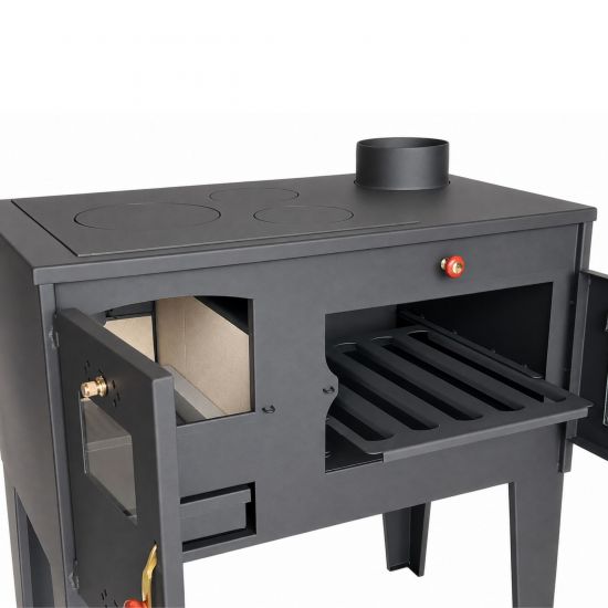 EEK A Wood-burning stove with baking compartment and hob Alegra 93894 6 kW Fireplace Multiple occupancy wood-burning stove Oven Wood-burning cooker Kitchen hob Cooking plate Kitchen oven