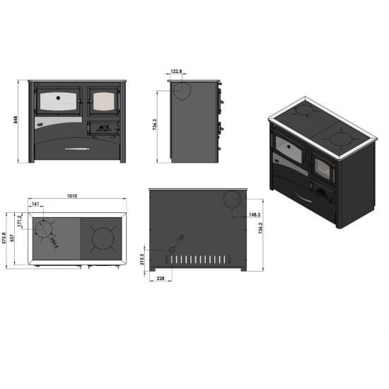 EEK A Kaminofen mit Backfach und Herdplatte ABC Concept 2 Air Links Mehrfachbelegung Holzofen 11,6 kW Kamin Ofen Holz Werkstattofen Schwedenofen Hüttenofen Heizofen Holzofen