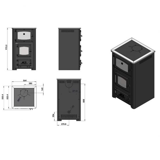 EEK A fireplace stove with baking compartment and stovetop ABC Concept 2 Air Mini multi-use wood-burning stove 10 kW fireplace stove wood workshop stove Swedish stove cabin stove heating stove wood stove