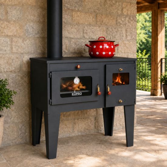 Preview: Kaminofen mit Backfach und Herdplatte Alegra 93933 6 kW Werkstattofen Kamin Mehrfachbelegung Holzofen Ofen Holz Holzherd Küchenhexe Kochplatte Küchenofen Holzkamin