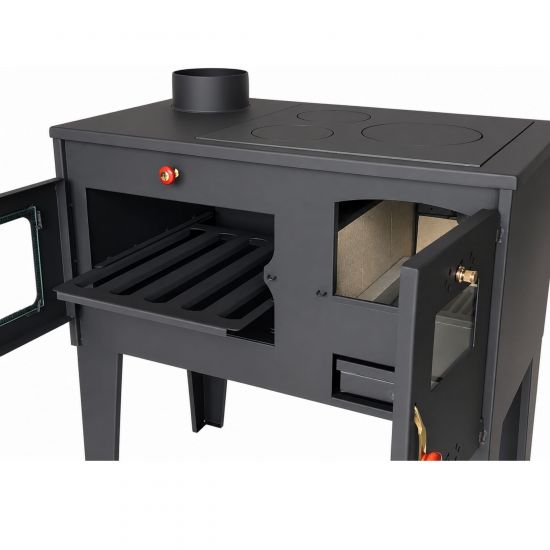 Kaminofen mit Backfach und Herdplatte Alegra 93933 6 kW Werkstattofen Kamin Mehrfachbelegung Holzofen Ofen Holz Holzherd Küchenhexe Kochplatte Küchenofen Holzkamin