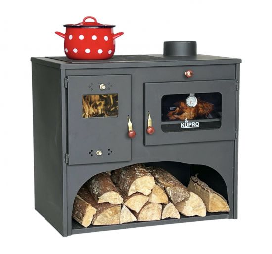 Kaminofen mit Backfach und Herdplatte Alegra 93934 6 kW Kamin Mehrfachbelegung Holzofen Ofen Holz Holzherd Küchenhexe Kochplatte Küchenofen