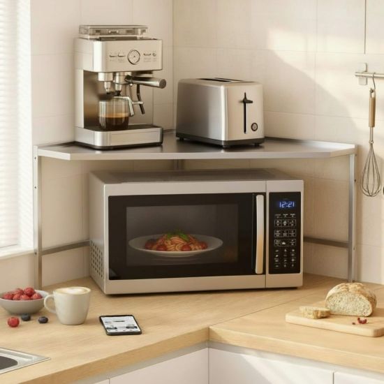 DanDiBo Eckregal Küche Arbeitsplatte Küchenregal 72x72 cm Mikrowellenregal Edelstahl  2 Stufig 96690 Mikrowellen Regal Ecke