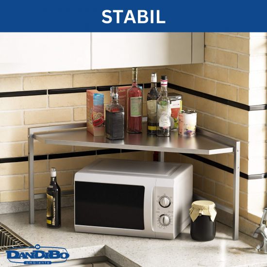 Preview: DanDiBo Eckregal Küche Arbeitsplatte Küchenregal 72x72 cm Mikrowellenregal Edelstahl  2 Stufig 96690 Mikrowellen Regal Ecke