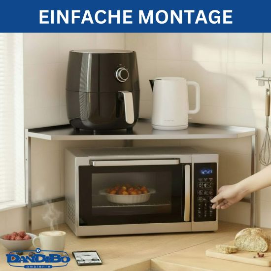 DanDiBo Eckregal Küche Arbeitsplatte Küchenregal 72x72 cm Mikrowellenregal Edelstahl  2 Stufig 96690 Mikrowellen Regal Ecke