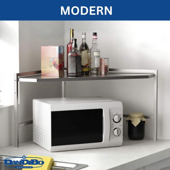 DanDiBo Eckregal Küche Arbeitsplatte Küchenregal 72x72 cm Mikrowellenregal Edelstahl  2 Stufig 96690 Mikrowellen Regal Ecke