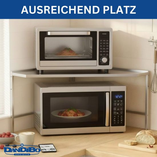 DanDiBo Eckregal Küche Arbeitsplatte Küchenregal 72x72 cm Mikrowellenregal Edelstahl  2 Stufig 96690 Mikrowellen Regal Ecke