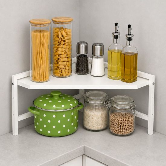 DanDiBo Eckregal Küche Küchenregal Arbeitsplatte 55x55 cm Mikrowellenregal Weiß 2 Stufig 96737 Mikrowellen Regal Ecke