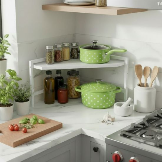 DanDiBo Eckregal Küche Küchenregal Arbeitsplatte 55x55 cm Mikrowellenregal Weiß 2 Stufig 96737 Mikrowellen Regal Ecke