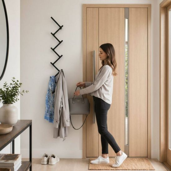 DanDiBo Wall Coat Rack Black Metal 96281 Hallway Wall Coat Rack with 10 Hooks Hook Rail 80 cm Modern Hallway Rack Hook Strip Coat Hooks