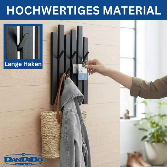 Preview: DanDiBo Garderobe Wand Schwarz Metall 96739 Wandgarderobe mit 5 Haken Schmal Garderobenpaneel Flurgarderobe Modern Hakenleiste Garderobenhaken
