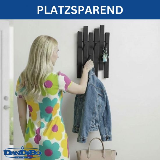 Preview: DanDiBo Garderobe Wand Schwarz Metall 96739 Wandgarderobe mit 5 Haken Schmal Garderobenpaneel Flurgarderobe Modern Hakenleiste Garderobenhaken