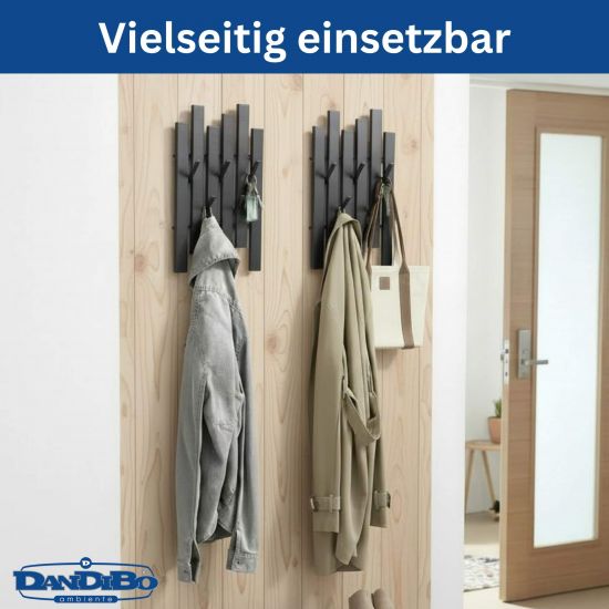 DanDiBo Garderobe Wand Schwarz Metall 96739 Wandgarderobe mit 5 Haken Schmal Garderobenpaneel Flurgarderobe Modern Hakenleiste Garderobenhaken