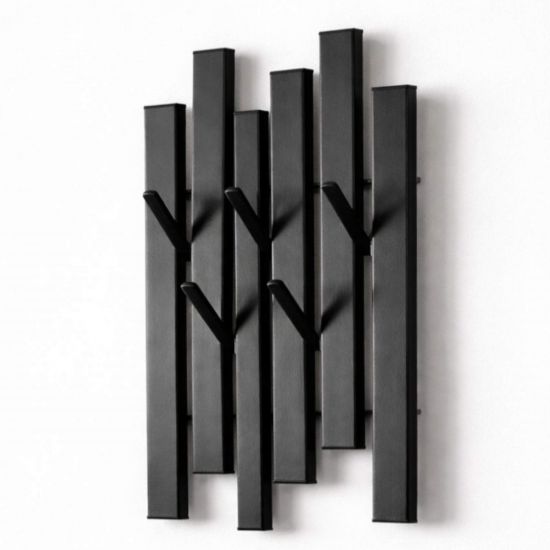 DanDiBo Garderobe Wand Schwarz Metall 96739 Wandgarderobe mit 5 Haken Schmal Garderobenpaneel Flurgarderobe Modern Hakenleiste Garderobenhaken