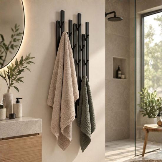 DanDiBo Garderobe Wand Schwarz Metall 96612 / 96782 Wandgarderobe mit 18 Haken Schmal Flurgarderobe Modern Hakenleiste Garderobenhaken