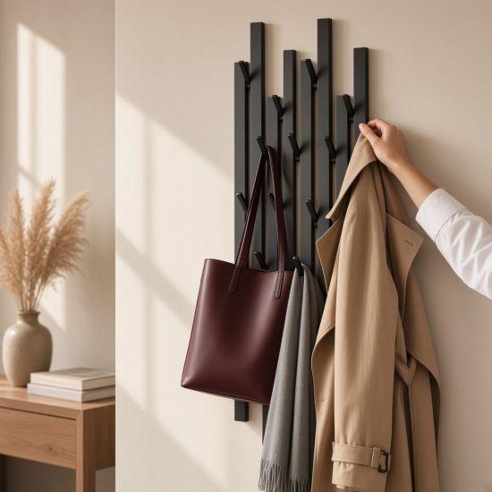DanDiBo Garderobe Wand Schwarz Metall 96612 / 96782 Wandgarderobe mit 18 Haken Schmal Flurgarderobe Modern Hakenleiste Garderobenhaken