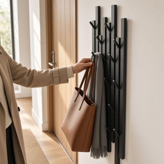 DanDiBo Garderobe Wand Schwarz Metall 96612 / 96782 Wandgarderobe mit 18 Haken Schmal Flurgarderobe Modern Hakenleiste Garderobenhaken