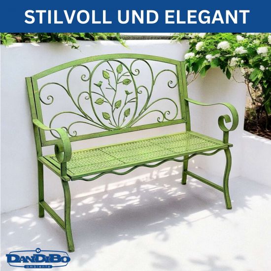 DanDiBo Gartenbank Wetterfest 2 Sitzer Metall Grün 110 cm 96593 Sitzbank Eisen Bank Garten Antik Parkbank