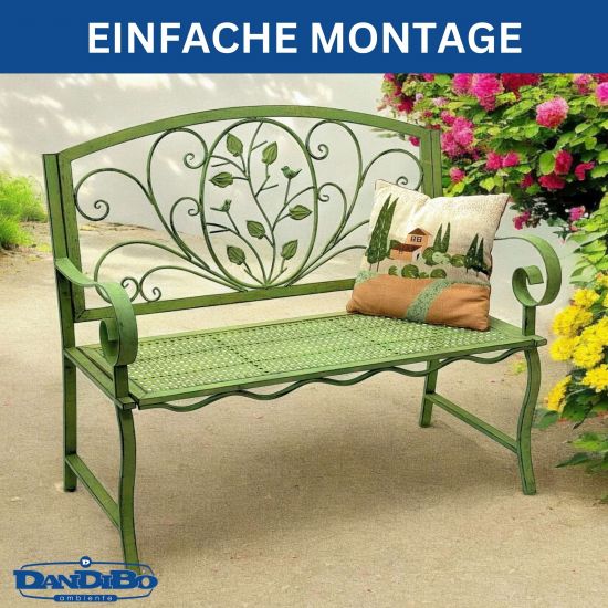 DanDiBo Gartenbank Wetterfest 2 Sitzer Metall Grün 110 cm 96593 Sitzbank Eisen Bank Garten Antik Parkbank
