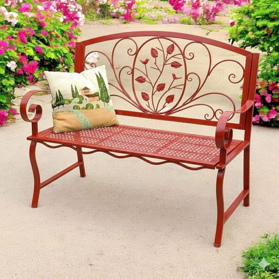 DanDiBo Garden Bench Rosso Weatherproof 2-Seater Metal Red 110 cm 96707 Outdoor Bench Iron Garden Antique Park Bench