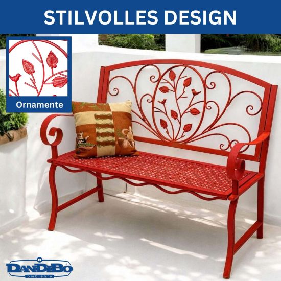 Preview: DanDiBo Garden Bench Rosso Weatherproof 2-Seater Metal Red 110 cm 96707 Outdoor Bench Iron Garden Antique Park Bench