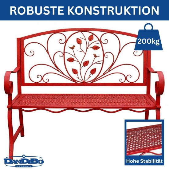 Preview: DanDiBo Garden Bench Rosso Weatherproof 2-Seater Metal Red 110 cm 96707 Outdoor Bench Iron Garden Antique Park Bench