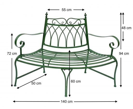 DanDiBo Gartenbank Wetterfest Halbrund aus Metall Grün 93996 140cm Bank Metallbank Sitzbank Garten