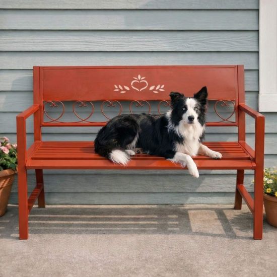 DanDiBo Garden Bench Weatherproof Metal Red 120 cm Passion 121495 Outdoor Bench 2-Seater Seat Bench Park Bench Iron