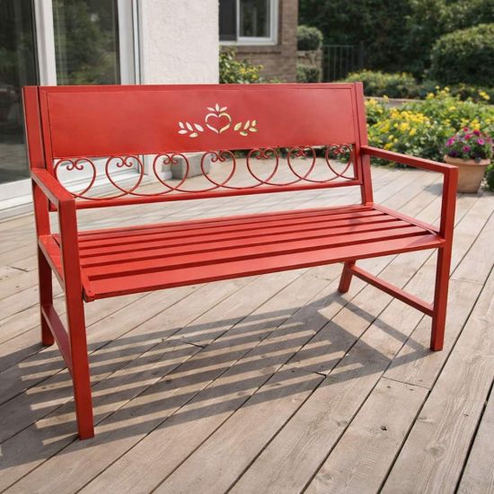 DanDiBo Garden Bench Weatherproof Metal Red 120 cm Passion 121495 Outdoor Bench 2-Seater Seat Bench Park Bench Iron