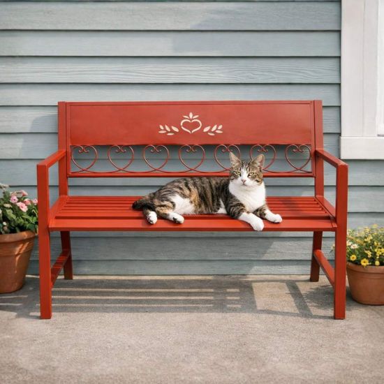 DanDiBo Garden Bench Weatherproof Metal Red 120 cm Passion 121495 Outdoor Bench 2-Seater Seat Bench Park Bench Iron