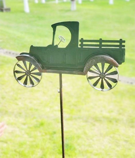 DanDiBo garden plug metal vintage car XL 160 cm green 96102 wind chime wind wheel weatherproof garden decoration garden stick ground plug
