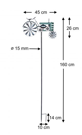 DanDiBo garden plug metal tractor XL 160 cm tractor green 96106 wind chime wind wheel weatherproof garden decoration garden stick ground plug
