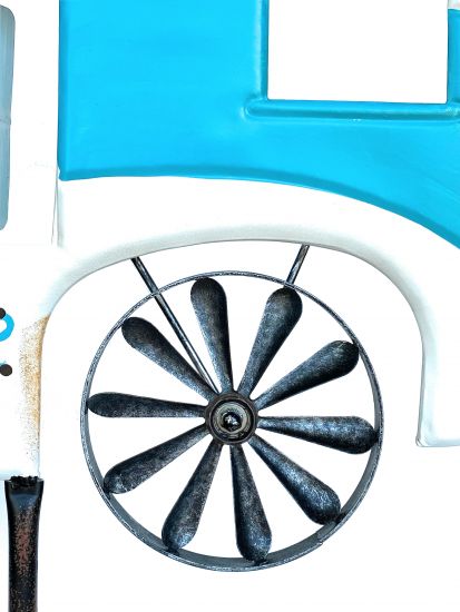 DanDiBo Gartenstecker Metall Wohnwagen XL 160 cm Blau Weiß Caravan 96103 Windspiel Windrad Wetterfest Gartendeko Gartenstab Bodenstecker