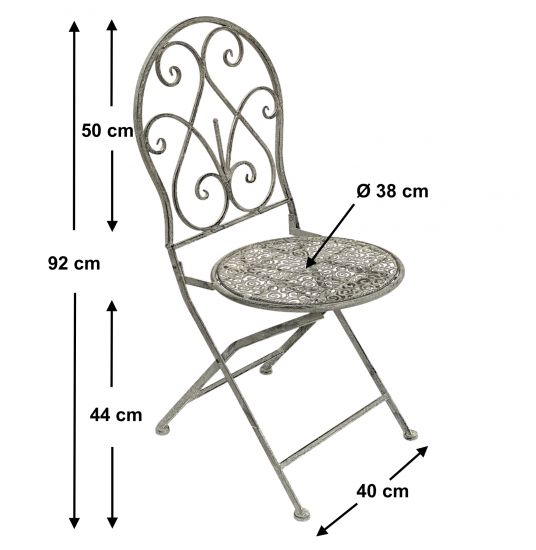 DanDiBo Gartenstuhl Metall Grau Weiß 96127 Metallstuhl Stuhl Garten Vintage Eisen Nostalgie Eisenstuhl Antik