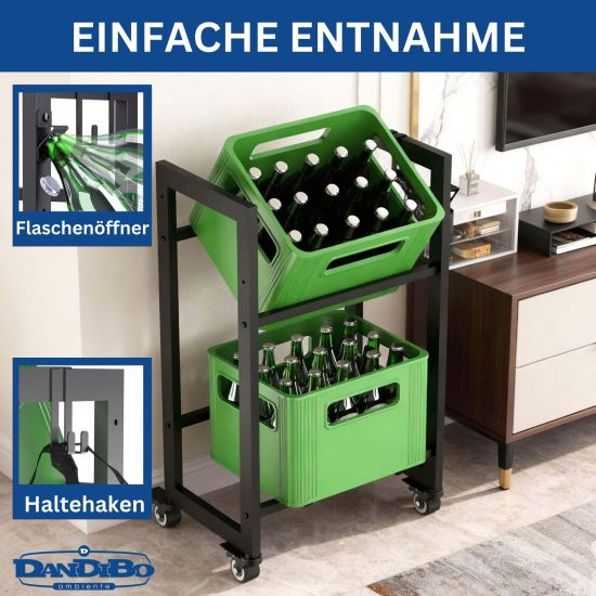Preview: DanDiBo crate rack 2 beverage crates with grid hooks castors slim metal black 96649 beverage rack crate shelf drink storage container