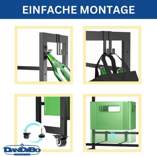 DanDiBo crate rack 2 beverage crates with grid hooks castors slim metal black 96649 beverage rack crate shelf drink storage container