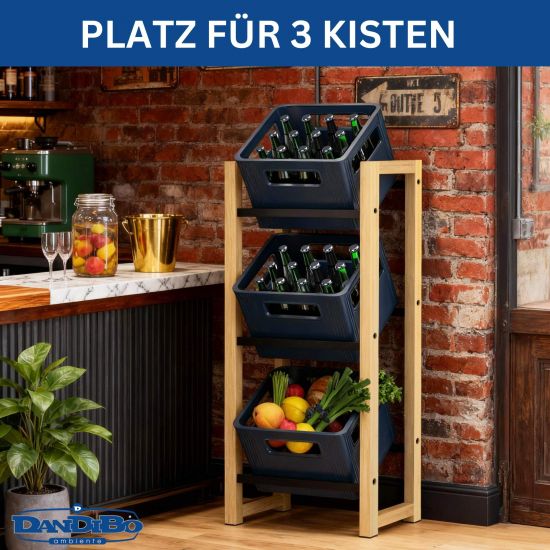 DanDiBo Getränkekistenregal 3 Kisten Holz Bambus Metall 96656 Getränkeregal Kistenregal Getränkekistenhalter Getränke Regal Bierkistenregal