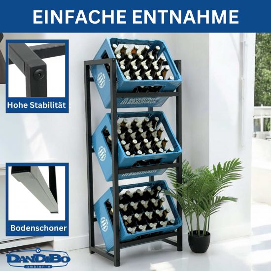 DanDiBo Getränkekistenregal 3 Kisten Schmal Metall Stehend 96599 Kistenregal Getränkekistenhalter 47 cm Getränkeregal