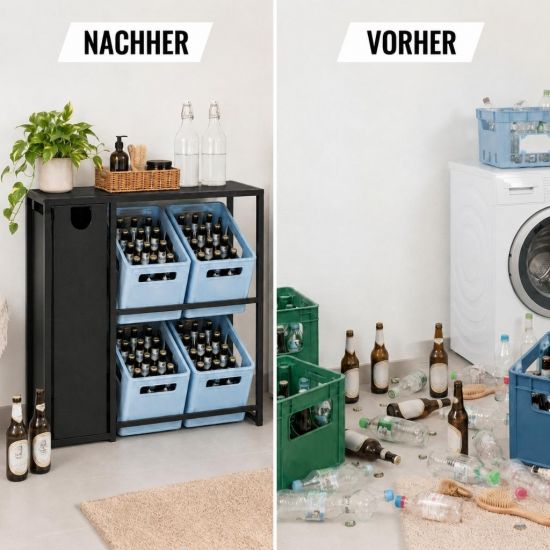 Preview: DanDiBo Bottle Crate Rack for 4 Crates with Shelf Deposit Bottle Container 2 in 1 Black Metal 96647 Beverage Rack Storage Container, Crate Holder Drinks Shelf
