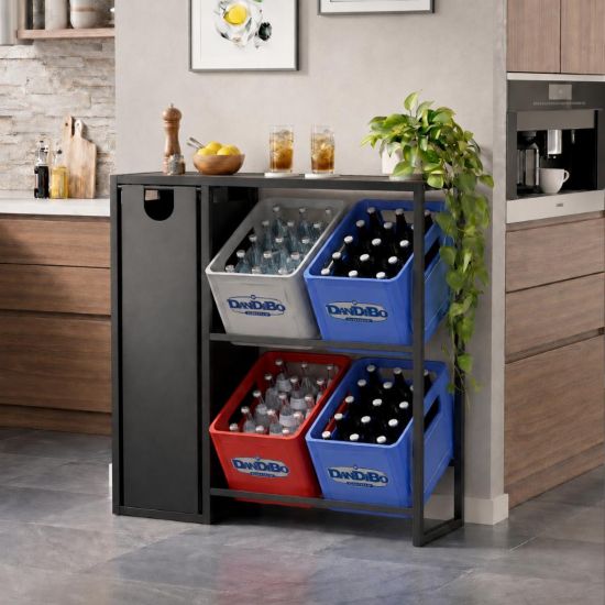 DanDiBo Bottle Crate Rack for 4 Crates with Shelf Deposit Bottle Container 2 in 1 Black Metal 96647 Beverage Rack Storage Container, Crate Holder Drinks Shelf