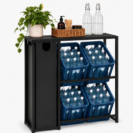 DanDiBo Bottle Crate Rack for 4 Crates with Shelf Deposit Bottle Container 2 in 1 Black Metal 96647 Beverage Rack Storage Container, Crate Holder Drinks Shelf